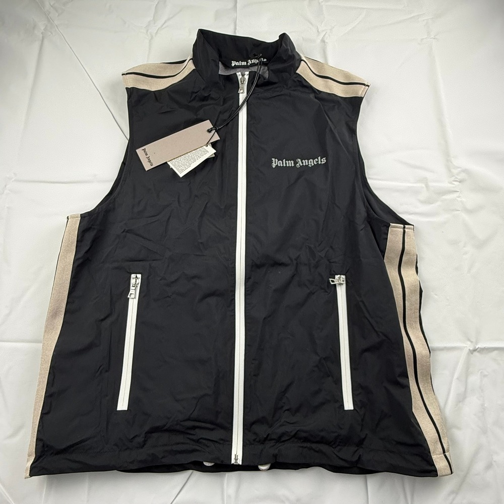 Palm Angels Mens Black Track Vest Side Stripe Logo PMEA217C99FAB001 Size 50 IT